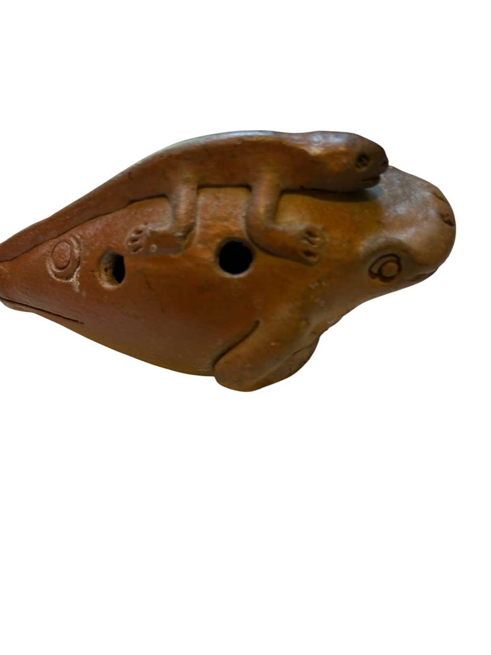 Vintage Brown Ceramic Animal Ocarina Flute - Decorative Home Accent 4.5"
